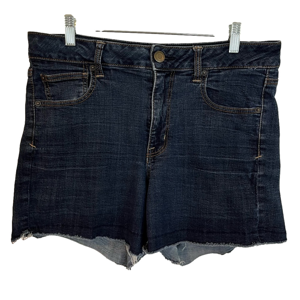 AE American Eagle Womens Super Stretch High Waisted Dark Denim Cut Off Shorts 14